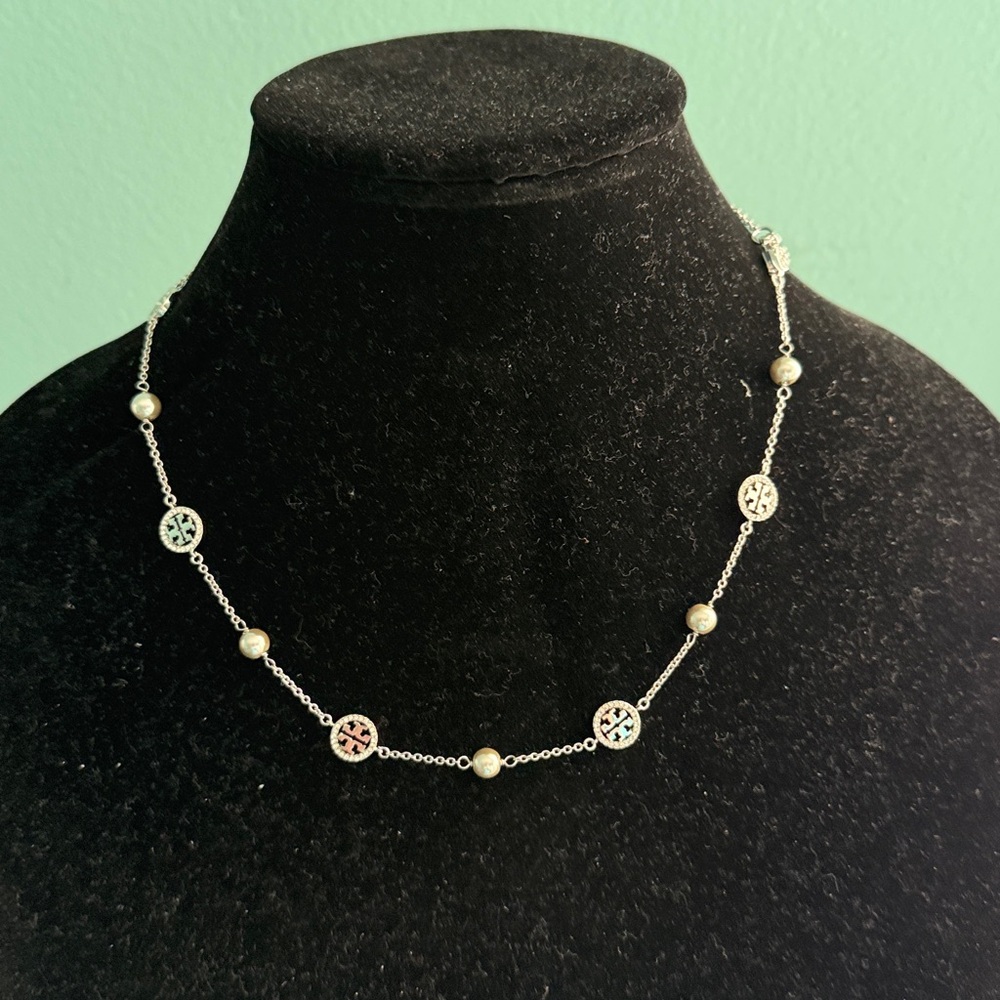 Tory Burch Miller SilverTone Pavé Pearl Short Necklace - Picture 2 of 6